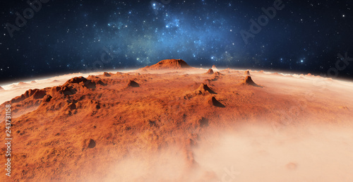 Fototapeta Naklejka Na Ścianę i Meble -  Desert exoplanet with glowing nebula in the background
