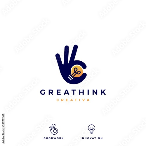 ok hand gesture bulb idea logo vector icon illustration