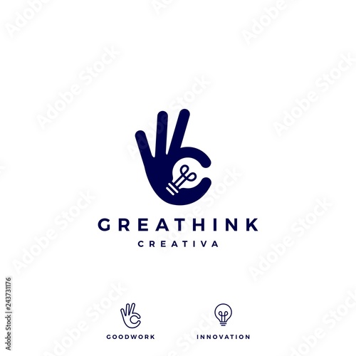 ok hand gesture bulb idea logo vector icon illustration