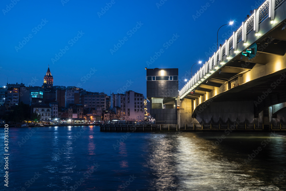 Galata bridge in Istanbul at night.