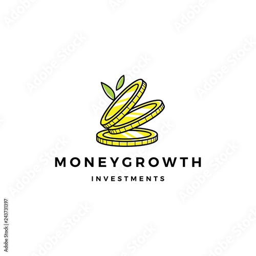 coin leaf sprout money grow growth investment logo vector icon illustration