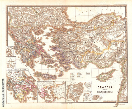 1865, Spruner Map of Greece during the Dorian Migrations