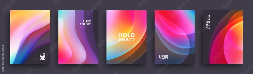 Modern Covers Template Design. Fluid colors. Set of Trendy Holographic Gradient shapes for Presentation, Magazines, Flyers, Annual Reports, Posters and Business Cards. Vector EPS 10