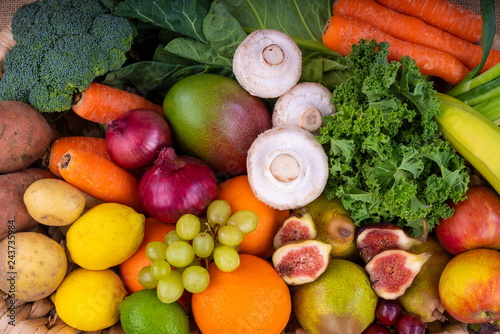 Fresh Fruit and Vegetable. Basket of fresh fruit and vegetables  promoting healthy eating.