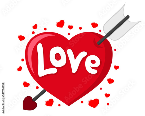 Cupid s arrow pierced the loving heart on a white.