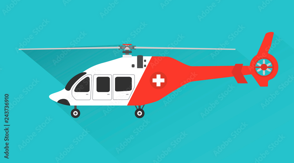 Ambulance helicopter. Red medical evacuation helicopter.Vector illustration
