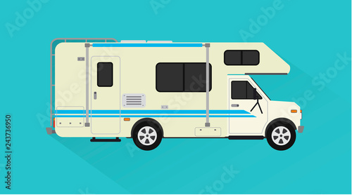 Camper, trailer car design flat style.Vector illustration