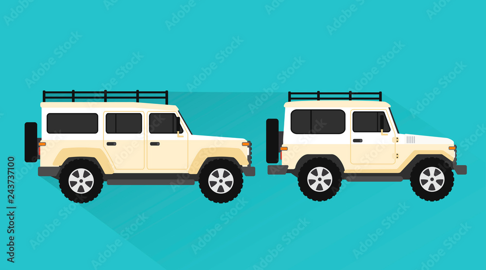 Jeep car design flat style.Vector illustration - obrazy, fototapety, plakaty 