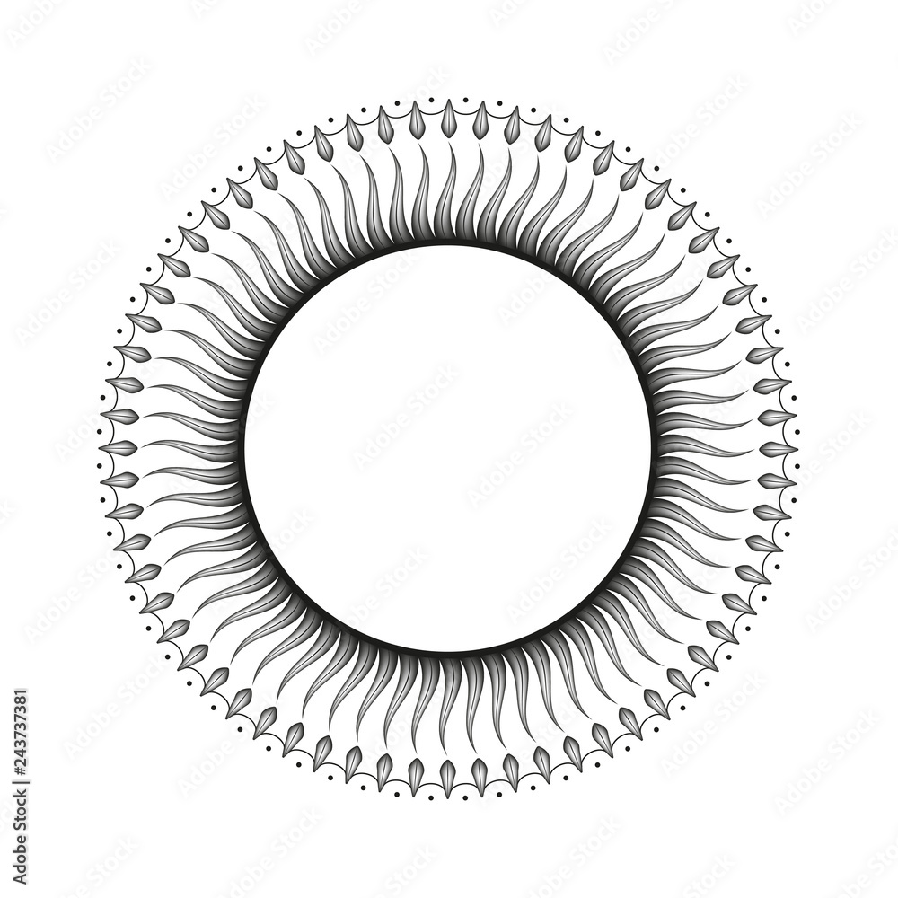 graphic sun with rays. round pattern. a tattoo template with an empty center. single color with gradient. isolated on white background.