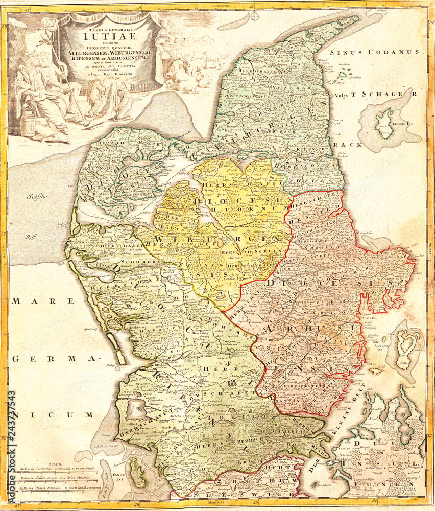 1710, Homann Map of Denmark Iutiae