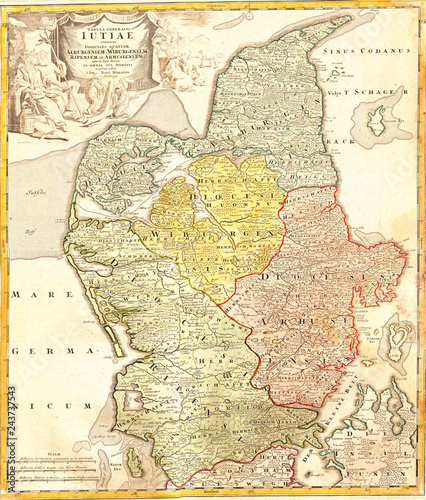 1710, Homann Map of Denmark Iutiae photo