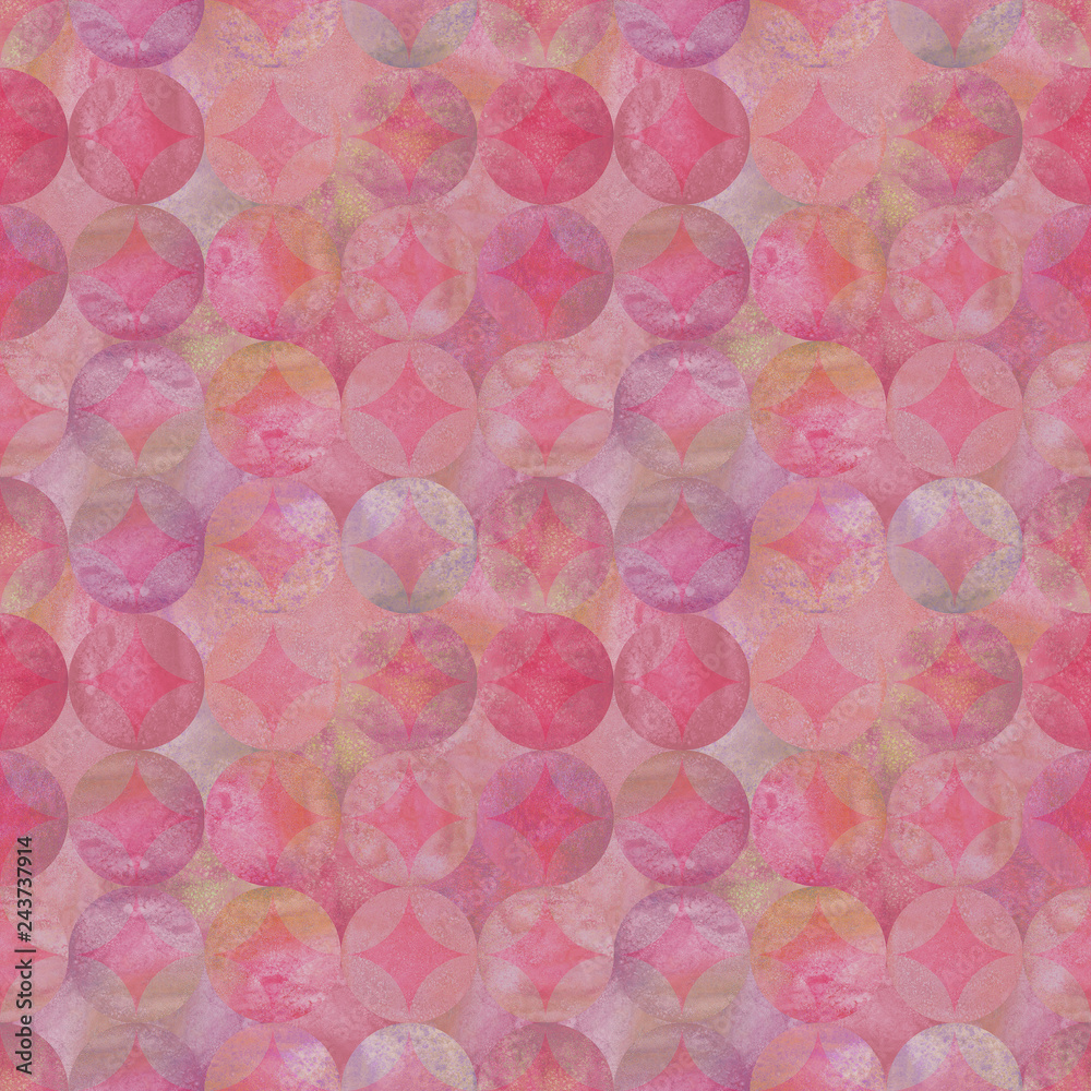 Abstract grunge pink watercolor seamless pattern with overlapping colorful circles background. Abstract grunge pink watercolor seamless pattern with overlapping colorful circles background.