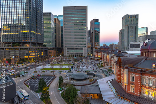 Photography View of Tokyo station building at twilight time