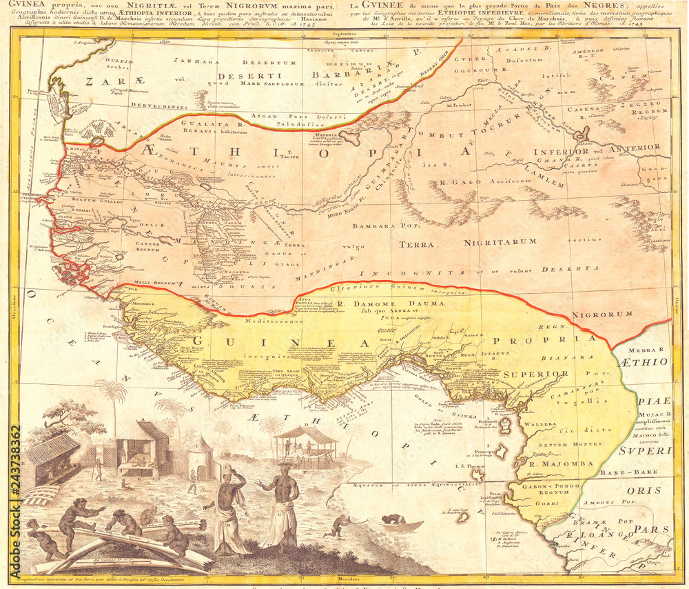 Obraz premium 1743, Homann Heirs Map of West Africa, Slave Trade references Guinea