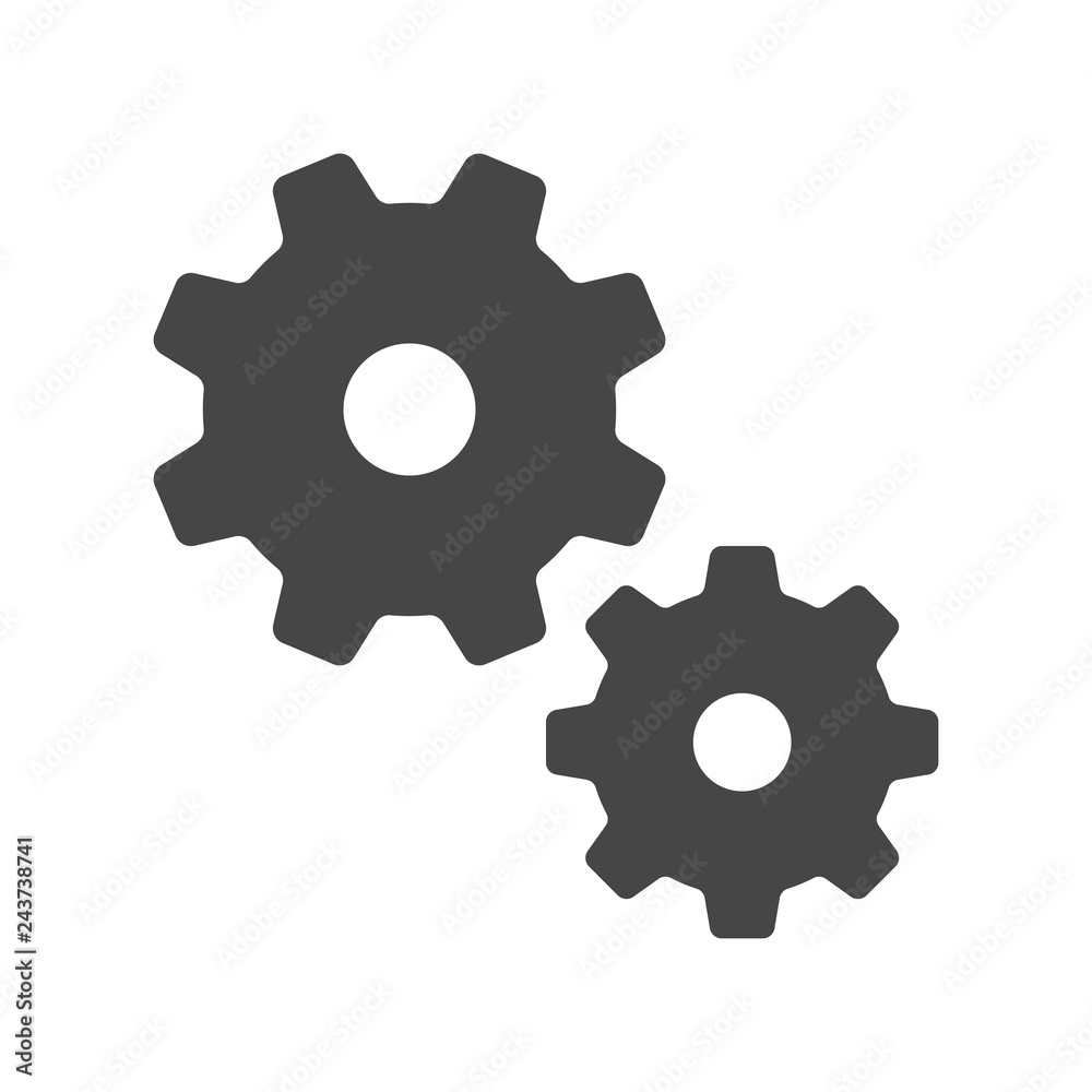 Setting, Gear, Tool, Cog Flat Web Mobile Icon Vector Sign Symbol Button Element Silhouette isolated on white background. Setting, Gear, Tool, Cog Flat Web Mobile Icon Vector Sign Symbol Button Element Silhouette isolated on white background.