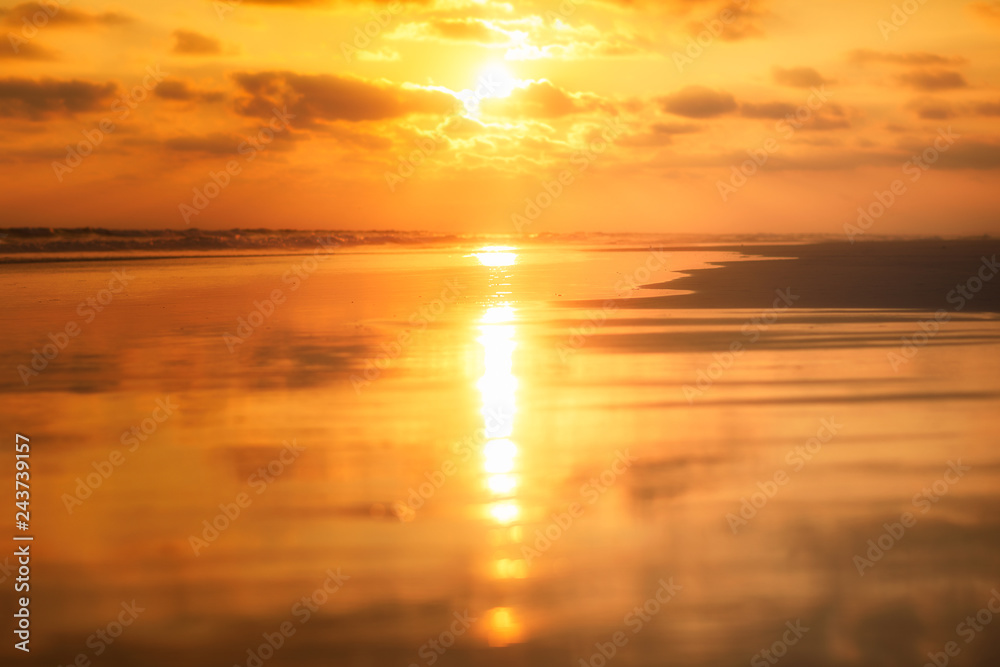 sandy beach at the sunset