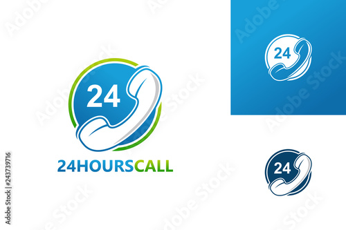 24 Hours Phone Call Logo Template Design Vector, Emblem, Design Concept, Creative Symbol, Icon