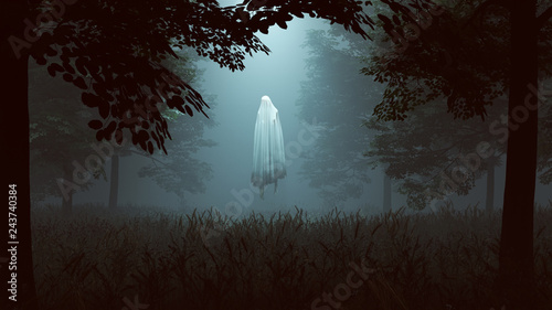 Fototapeta Naklejka Na Ścianę i Meble -  Floating Evil Spirit in a Wooded Clearing with a Beam of Light 3d illustration 3d render