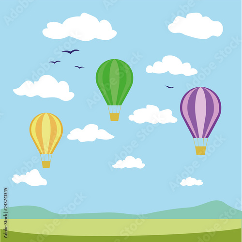 Simple drawing of balloons in the sky.