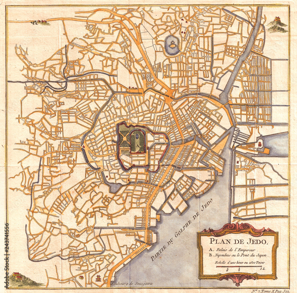 Fototapeta premium 1752, Schely Plan lub Mapa Edo lub Tokio, Japonia