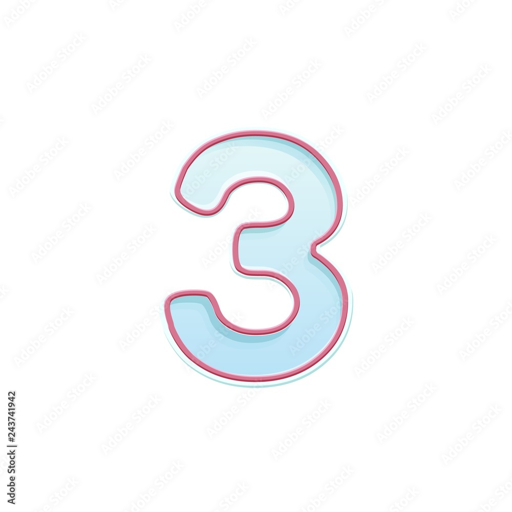 Fototapeta premium Candle number three. 3 symbol. Cartoon realistic vector candle number for Birthday cakes