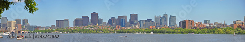 Boston Financial District Skyscrapers panorama, from Charles River at Cambridge, Boston, Massachusetts, USA.