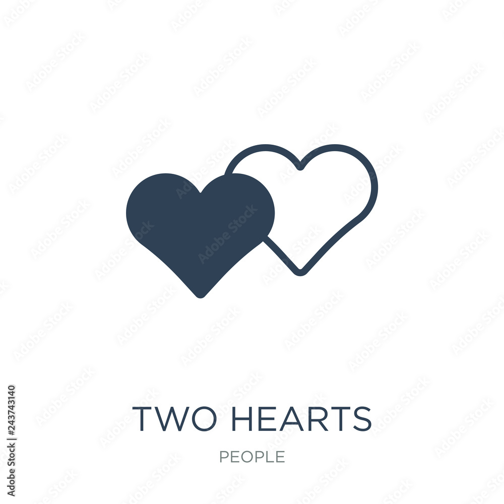 two hearts icon vector on white background, two hearts trendy fi