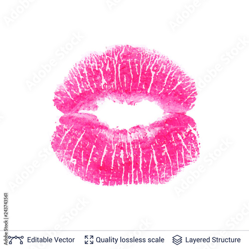 Pink lips print isolated on white background.