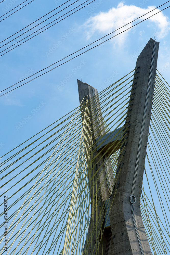 Fototapeta premium Close-up of cable-stayed bridge, view from below