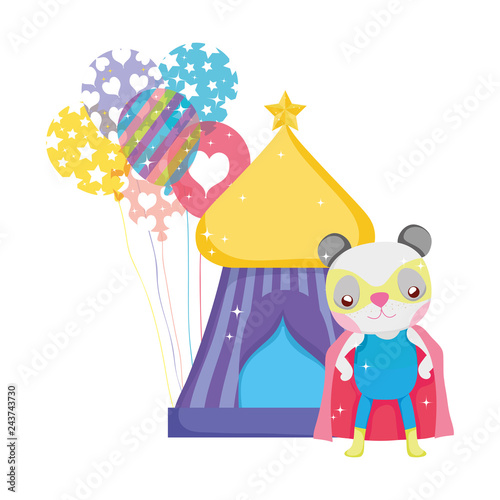 cute circus cat with layer and balloons helium