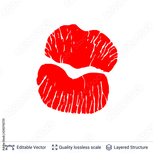 Red lips print isolated on white background.