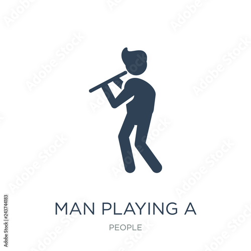man playing a flute icon vector on white background, man playing