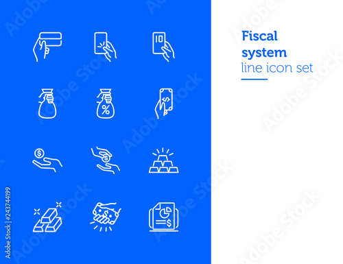 Fiscal system line icon set. Credit card, loan, investment, donation. Finance concept. Can be used for topics like money, charity, startup
