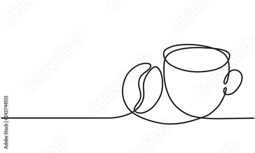 Cup of coffee and coffee bean. Continuous line drawing.