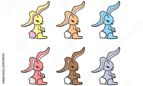 flirtatious bunny rabbit winking with cotton tail long ears sitting backside facing looking back over shoulder repeated vector image with color variety   choices