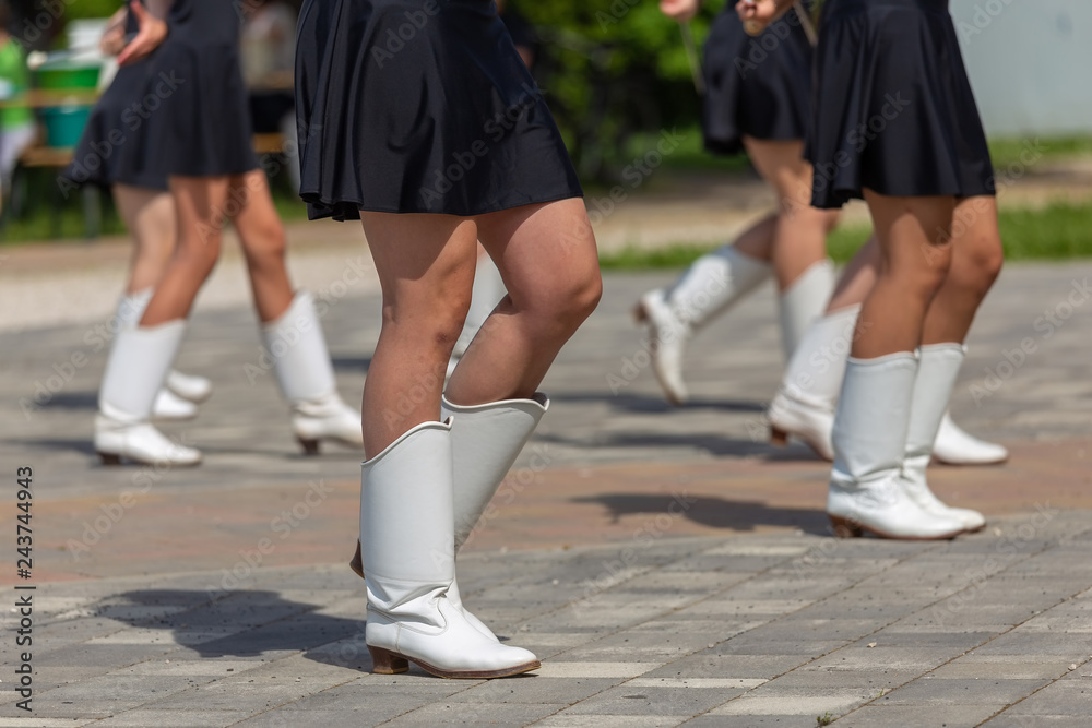 Young girls dancing in a majorette group in event in small village, Vonyarcvashegy in Hungary. 05. 01. 02018 HUNGARY