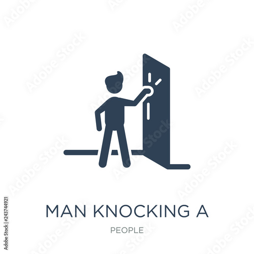 man knocking a door icon vector on white background, man knockin
