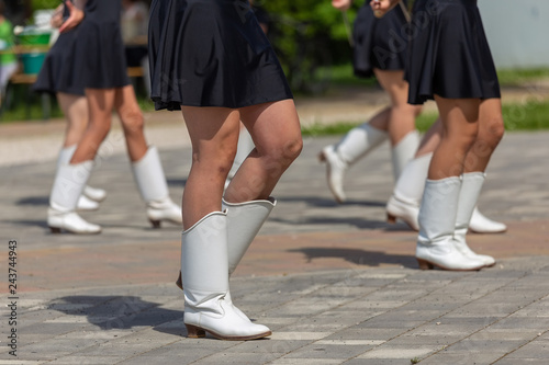 Young girls dancing in a majorette group in event in small village, Vonyarcvashegy in Hungary. 05. 01. 02018 HUNGARY