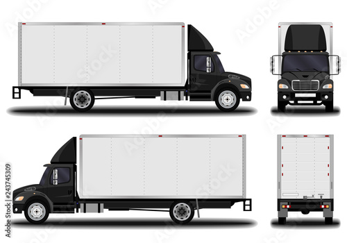 realistic truck. front view; side view; back view.