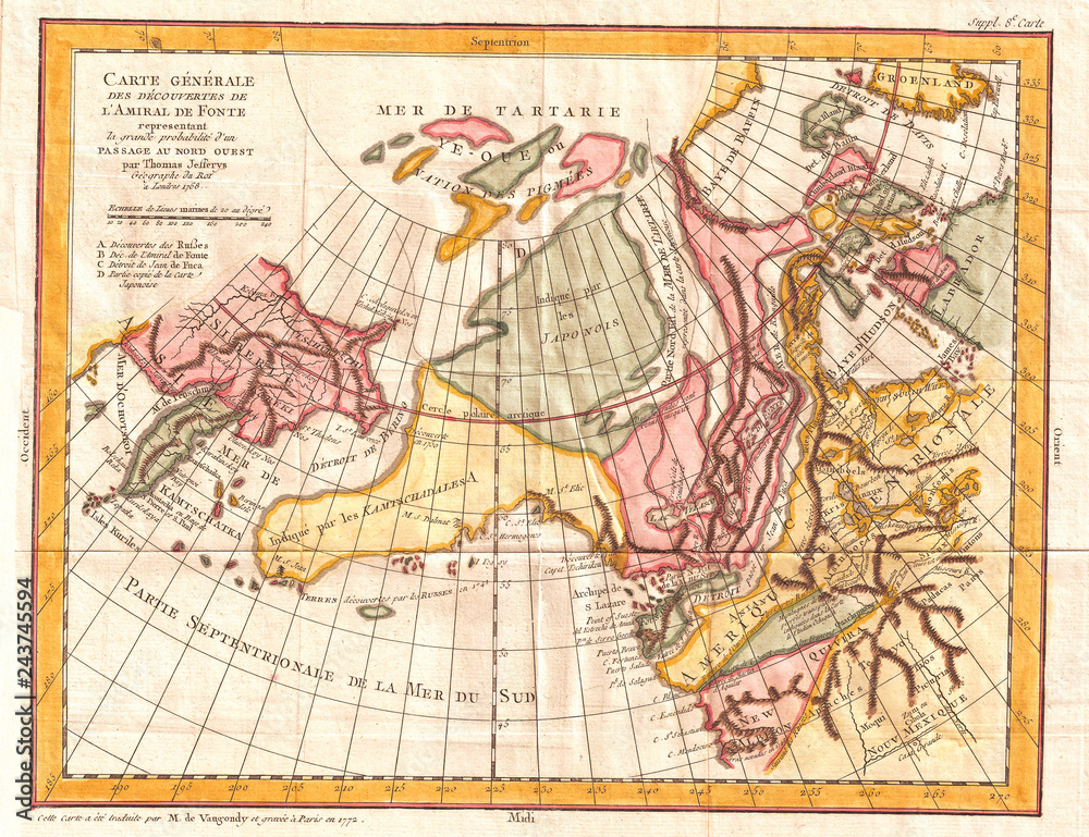 Obraz premium 1772, Vaugondy, Diderot Map of Alaska, the Pacific Northwest and the Northwest Passage
