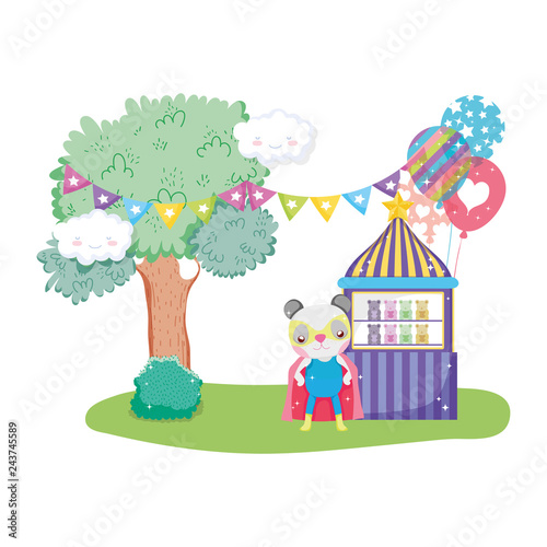 cute circus cat with layer and balloons helium