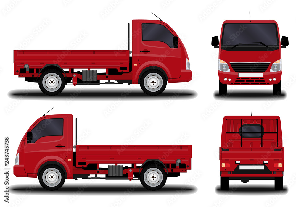 realistic truck. front view; side view; back view. realistic truck. front view; side view; back view.