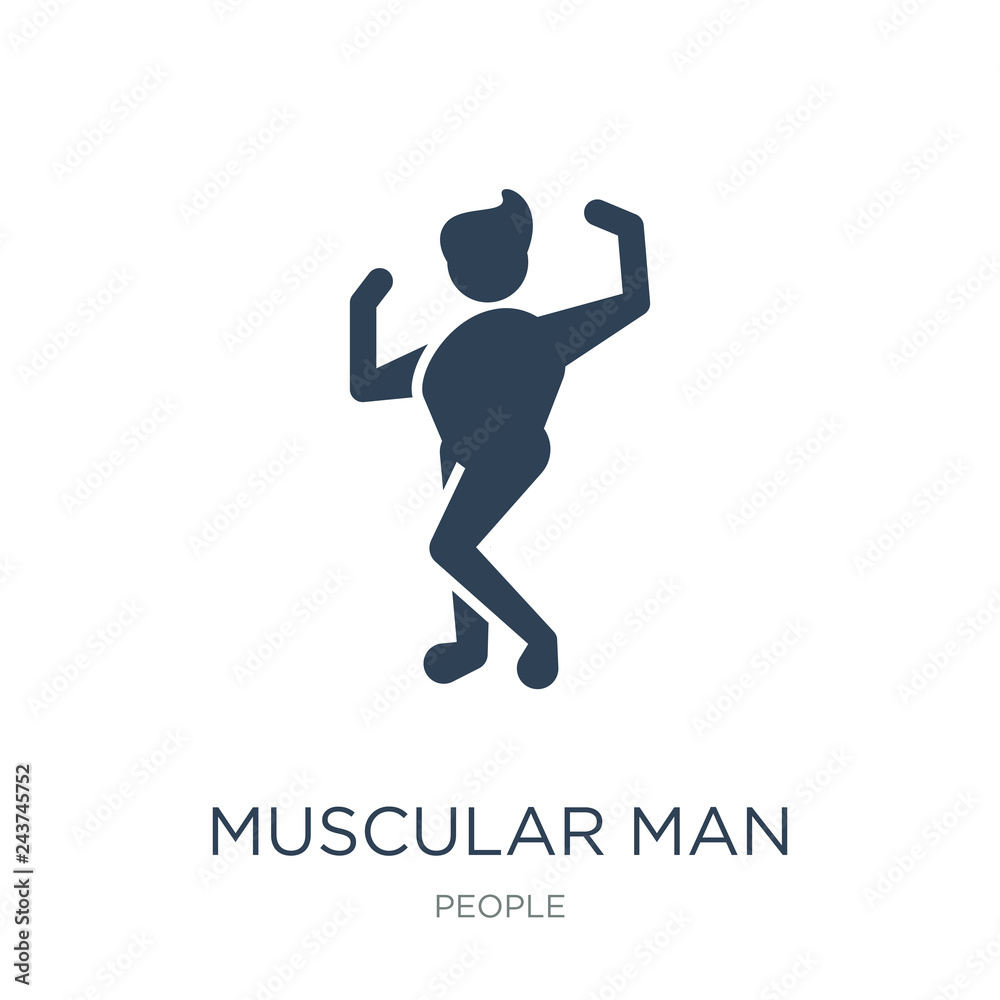 muscular man showing his muscles icon vector on white background