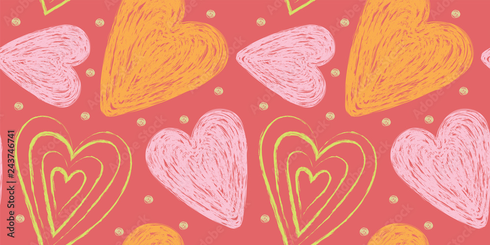 Heart seamless pattern. Vector love illustration. Valentine's Day, Mother's Day. Wedding, scrapbook, gift wrapping paper, textiles. Doodle sketch. Color background