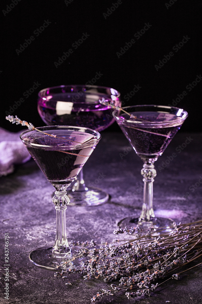 Fresh lavender violet cocktail with on a dark background Stock Photo |  Adobe Stock