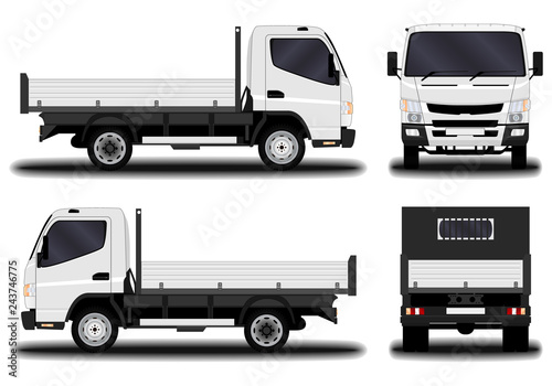 realistic truck. front view; side view; back view.