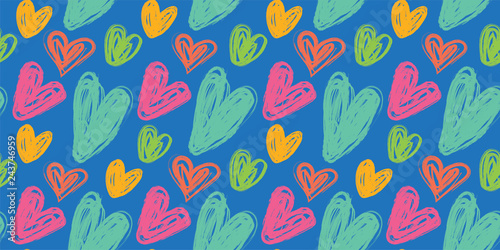 Heart seamless pattern. Vector love illustration. Valentine's Day, Mother's Day. Wedding, scrapbook, gift wrapping paper, textiles. Doodle sketch. Color background