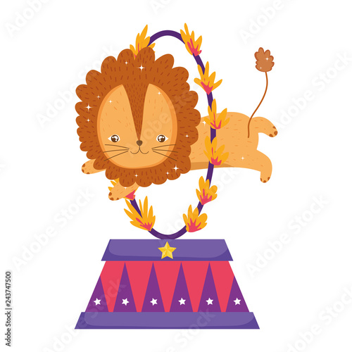 cute lion circus jumping fire ring