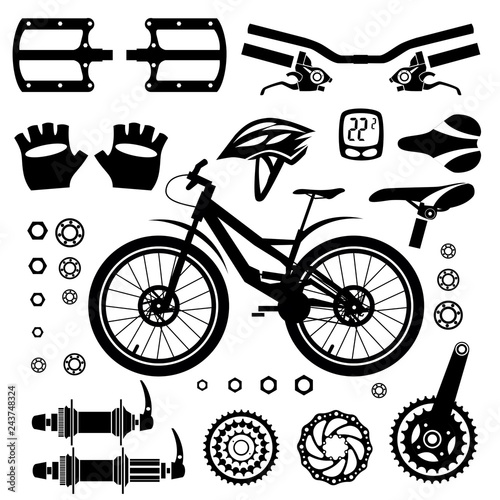 Bicycles. Set of bicycle parts. Isolated vector image.