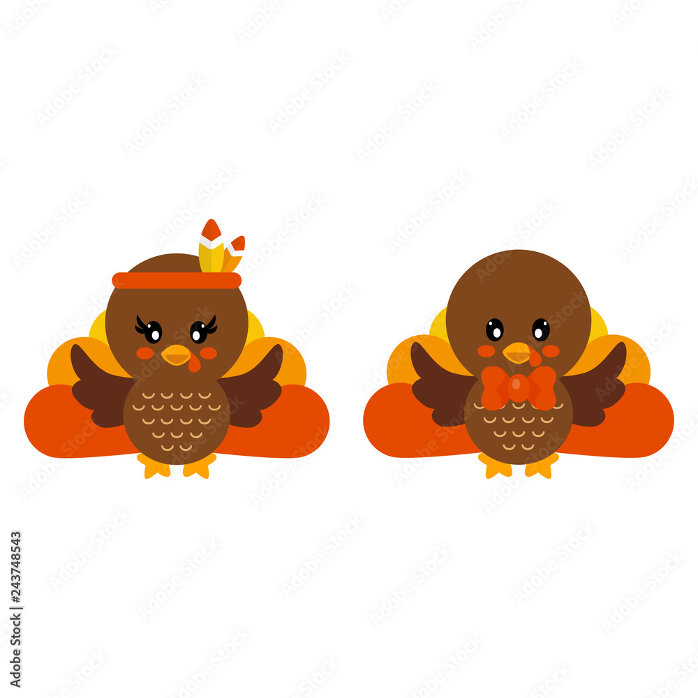 Fototapeta premium cartoon cute turkey girl and boy with tie